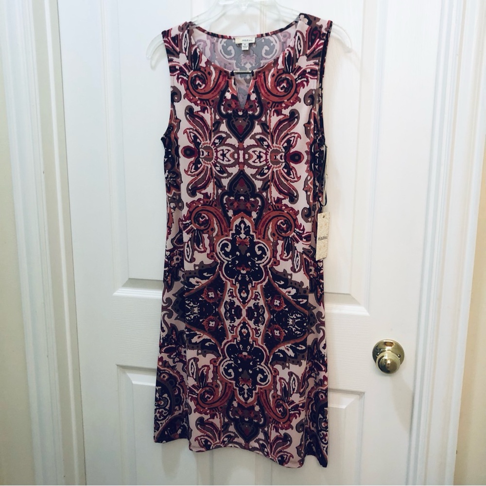 NWOT! Haani Sleeveless Midi Dress in Red and Black Pattern